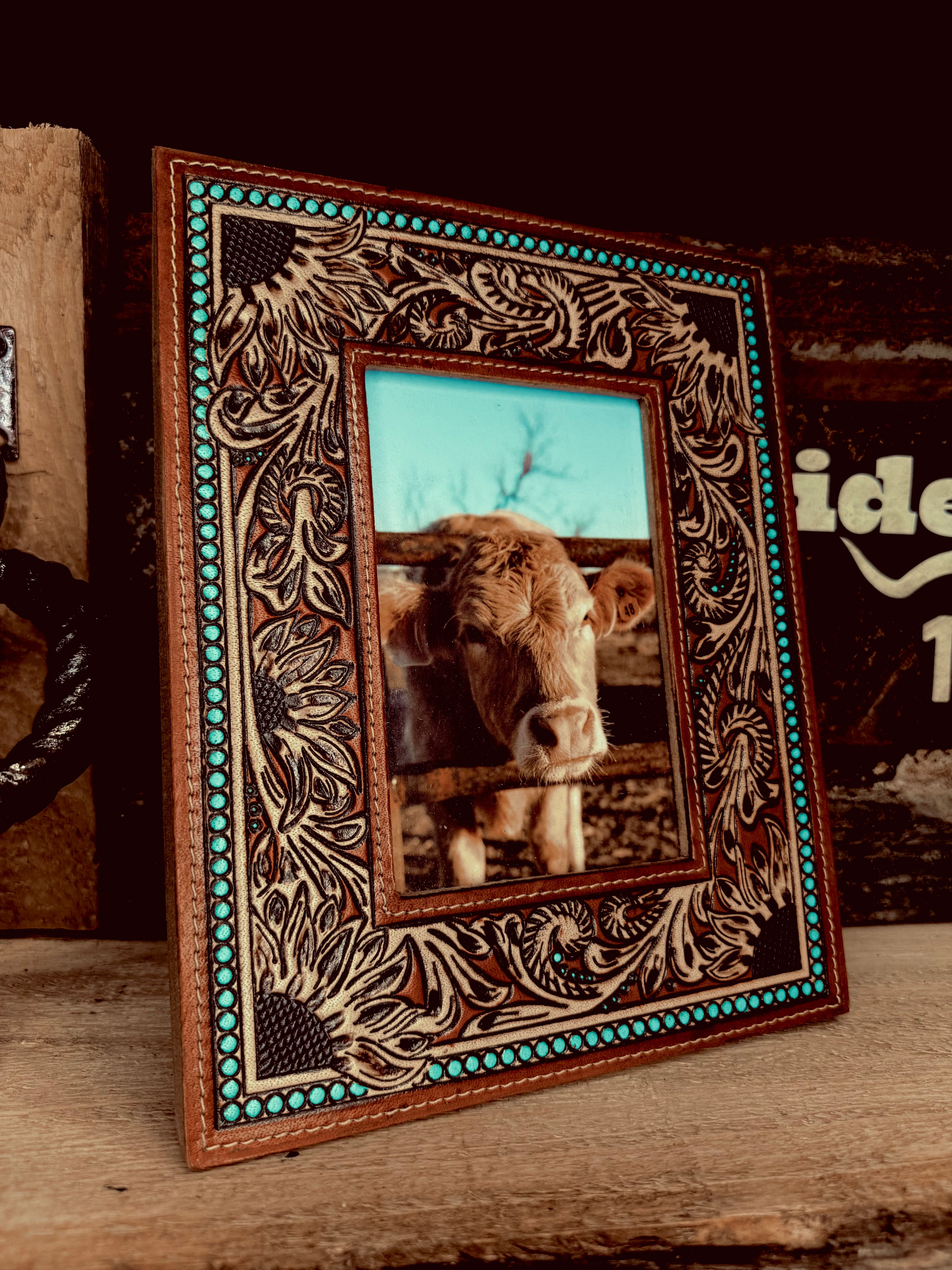 Devine Sunflowers Hand-Tooled Photo Frame