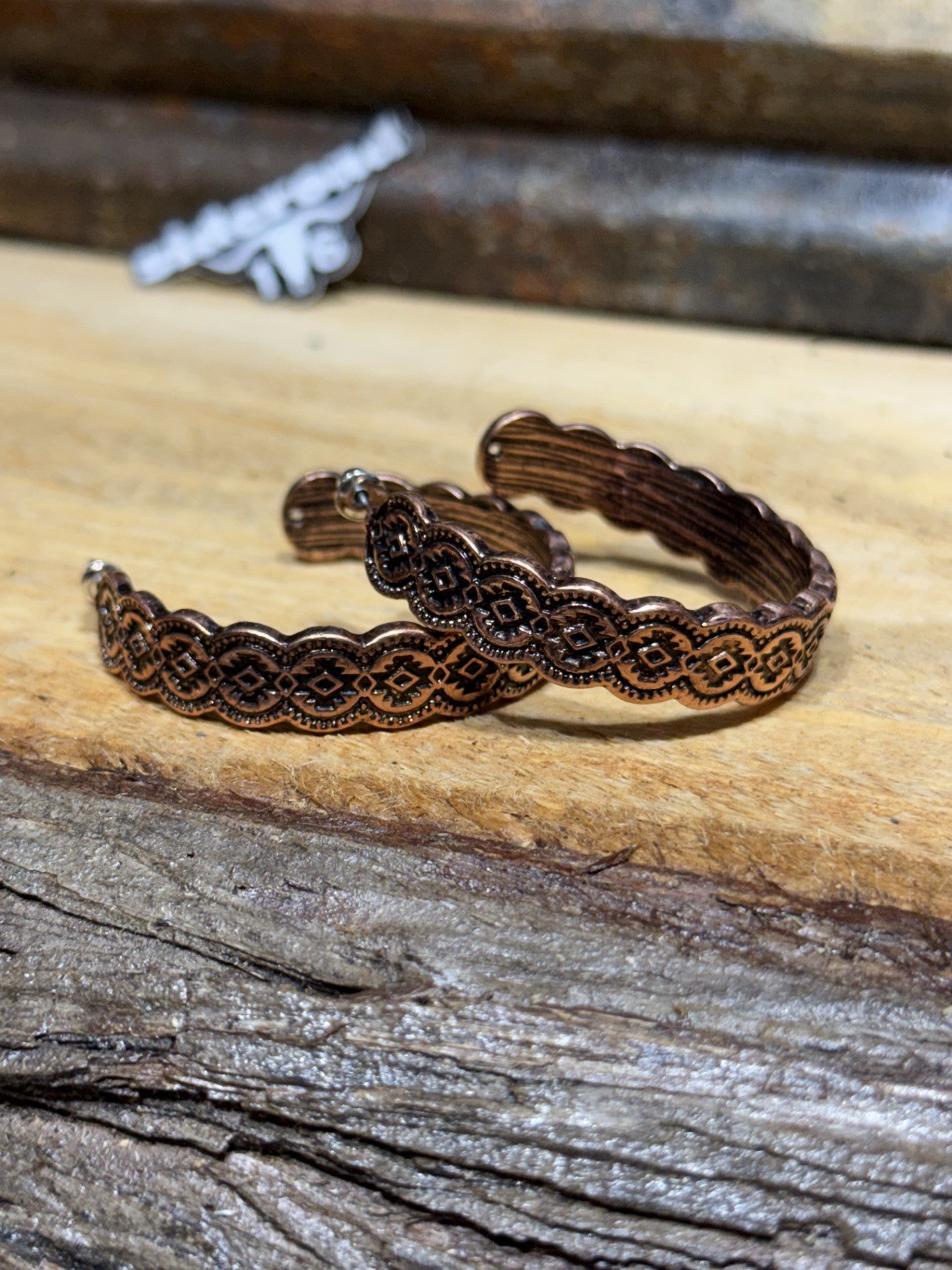 Stamped in Copper Hoops