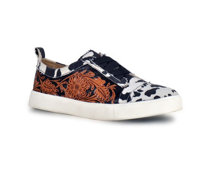 Limited Edition: Cow Print and Leather Tooled Sneakers