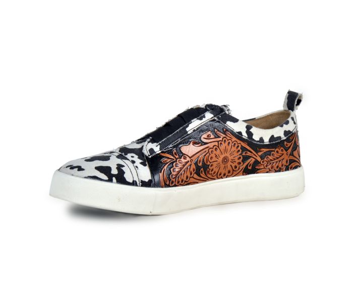 Limited Edition: Cow Print and Leather Tooled Sneakers