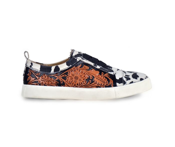 Limited Edition: Cow Print and Leather Tooled Sneakers