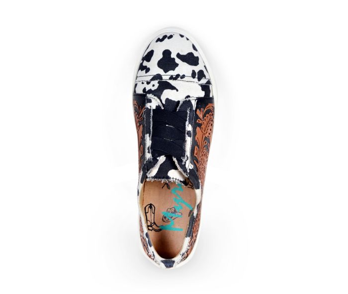 Limited Edition: Cow Print and Leather Tooled Sneakers