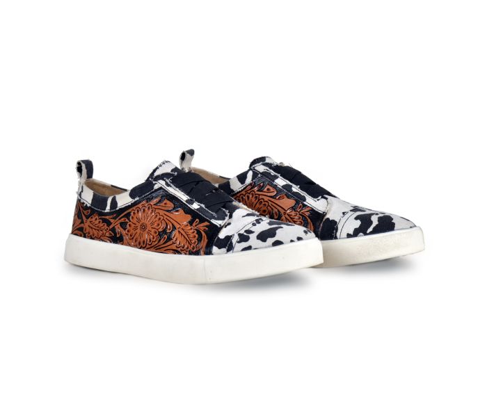 Limited Edition: Cow Print and Leather Tooled Sneakers